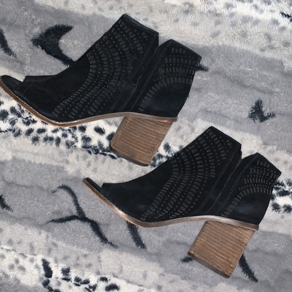 Vince Camuto Suede Open Toe Ankle Boots — 9 - Picture 2 of 13